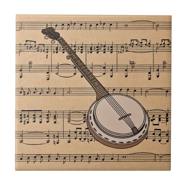 Banjo With Sheet Music Background Tile (Front)