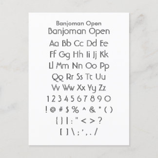 Banjoman Open - Zazzle Font Sampler Sheet Postcard