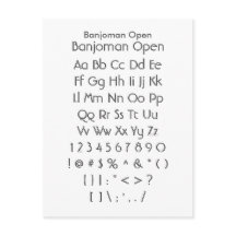 Banjoman Open - Zazzle Font Sampler Sheet