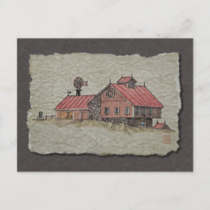 Bank Barn & Windmill Postcard