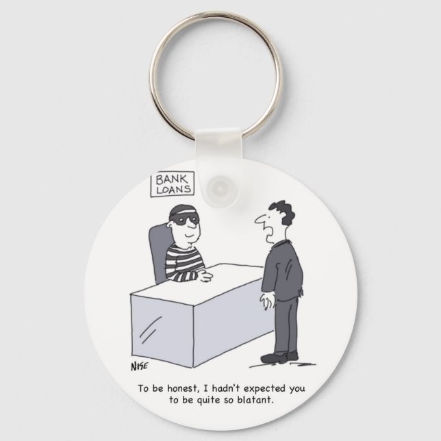 Bank Manager's Office. Funny Bank Loans Cartoon Keychain (Front)