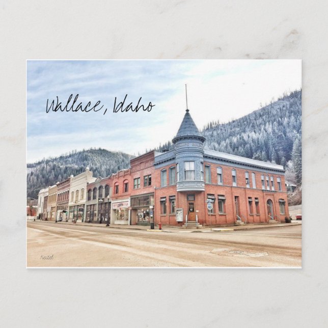 Bank Street in Wallace Idaho Postcard (Front)