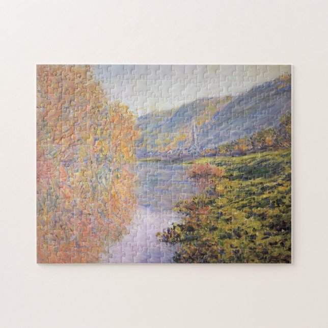 Banks of Seine at Jeufosse Autumn Monet Fine Art Jigsaw Puzzle (Horizontal)