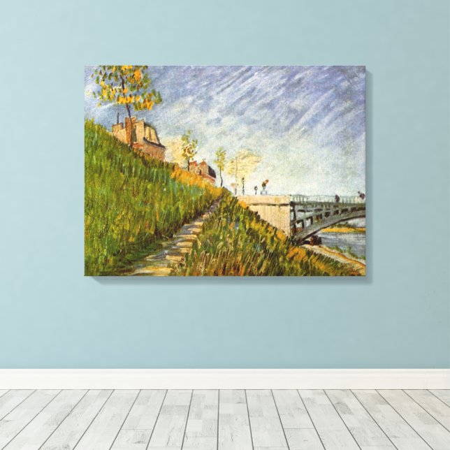 Banks of Seine, Pont de Clichy by Vincent van Gogh Canvas Print (Insitu(Wood Floor))