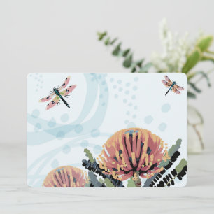 Banksia Flower Dragonfly Art Invitation