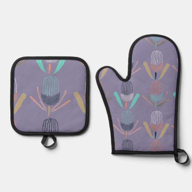 Banksia Lilac Oven Mitt & Pot Holder Set (Front)