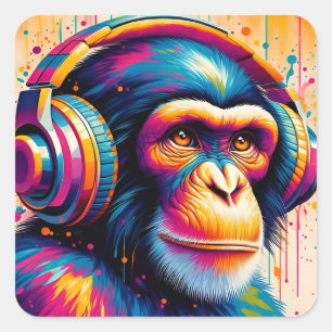 Banksy DJ Monkey Gorilla Chimp Art Print Square Sticker