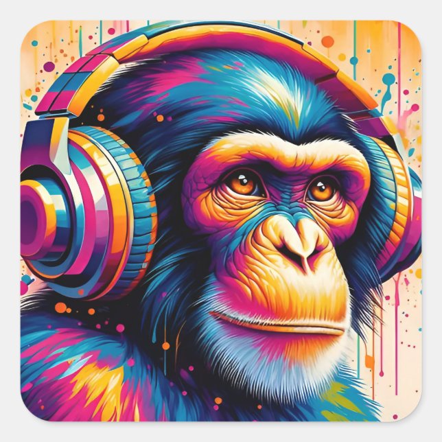 Banksy DJ Monkey Gorilla Chimp Art Print Square Sticker (Front)