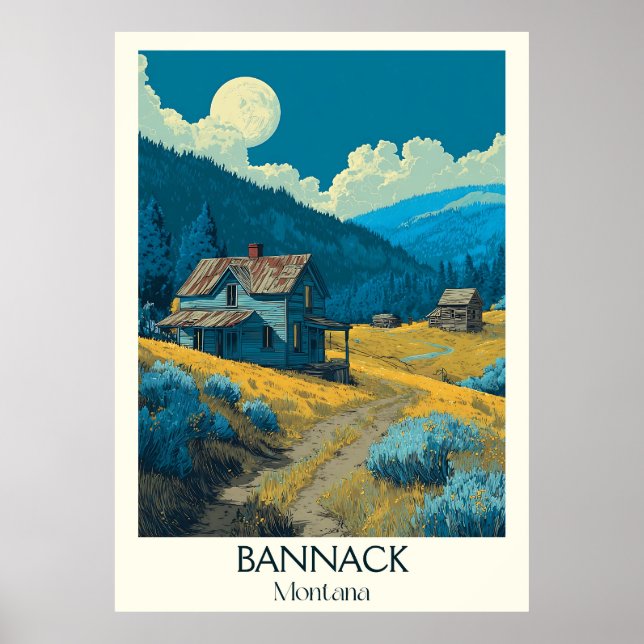 Bannack Montana Vintage Ghost Town Winter Art Poster (Front)