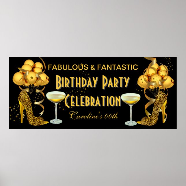 Banner Birthday Party Celebration Leopard Gold Poster (Front)