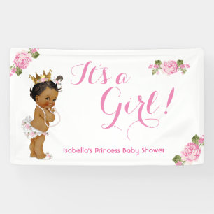 Banner Ethnic Princess Baby Shower Pink Floral