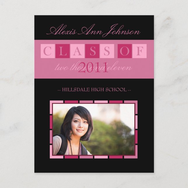 Banner Graduation Announcement Postcard (pink) (Front)