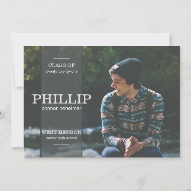 Banner Grey Photo Graduation Invitation (Front)