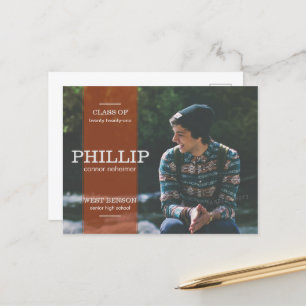 Banner Orange Photo Graduation Announcement Postcard