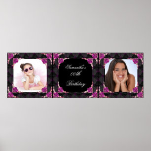 Banner Photo 00th Birthday Party Pink Black Poster