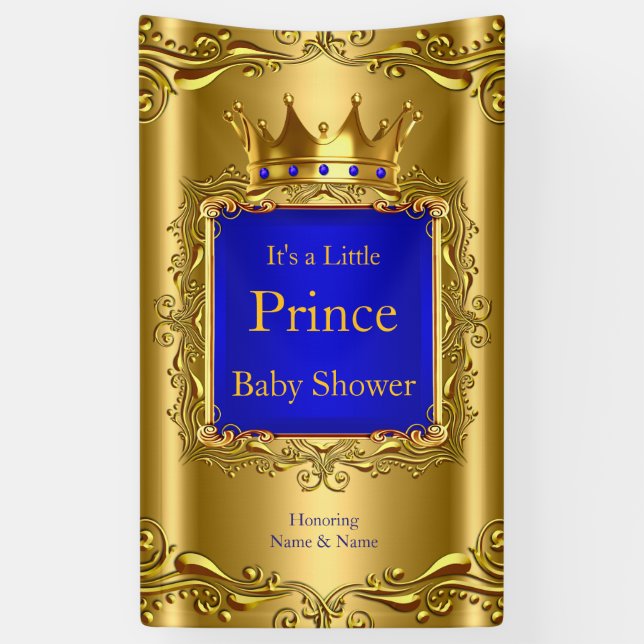 Banner Prince Baby Shower Blue Gold 2 (Vertical)