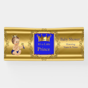 Banner Prince Baby Shower Blue Gold Brunette Baby