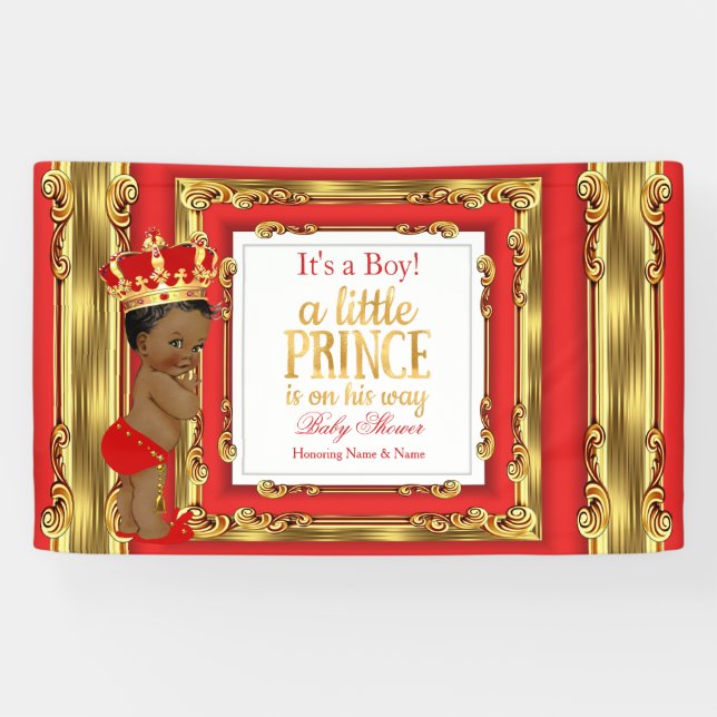 Banner Prince Baby Shower Regal Red Gold Ethnic (Horizontal)
