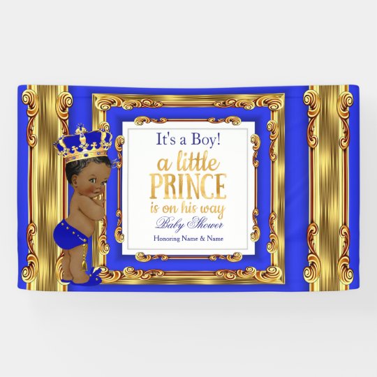 Banner Prince Baby Shower Royal Blue Gold Ethnic