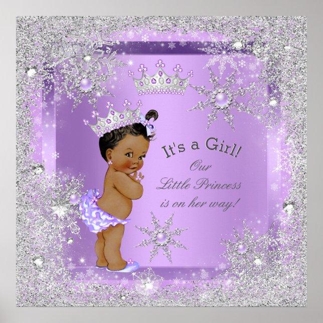 Banner Princess Baby Shower Lilac Ethnic Poster (Front)
