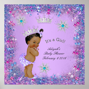Banner Princess Baby Shower Lilac Teal Pink Ethnic Poster