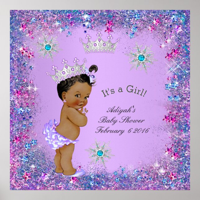 Banner Princess Baby Shower Lilac Teal Pink Ethnic Poster (Front)