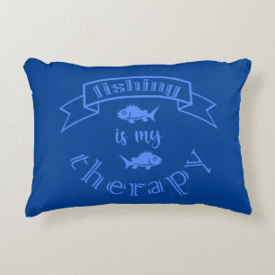 Banner ribbon quote Fishing is my therapy Accent Pillow