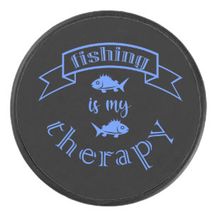 Banner ribbon quote Fishing is my therapy Hockey Puck