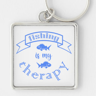Banner ribbon quote Fishing is my therapy Keychain