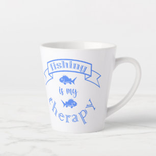 Banner ribbon quote Fishing is my therapy Latte Mug