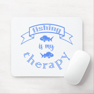 Banner ribbon quote Fishing is my therapy Mouse Pad