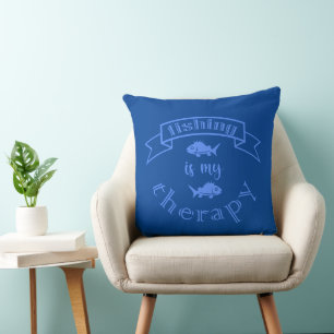 Banner ribbon quote Fishing is my therapy Throw Pillow