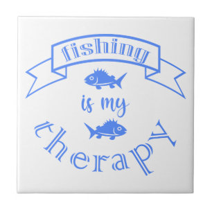 Banner ribbon quote Fishing is my therapy Tile