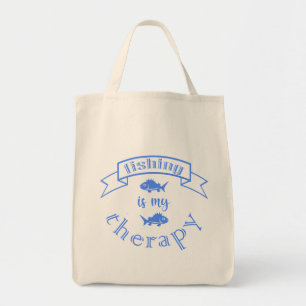 Banner ribbon quote Fishing is my therapy Tote Bag