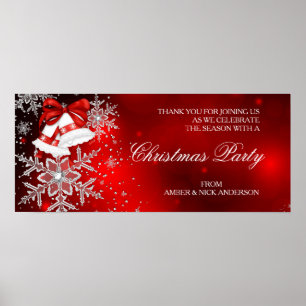 Banner Sparkle Snowflake Red Christmas Party Poster