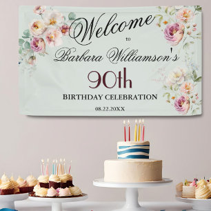 Banner Watercolor Floral 90th Birthday Welcome 