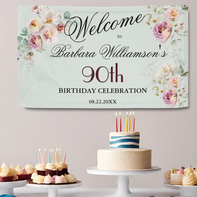 Banner Watercolor Floral 90th Birthday Welcome  (Creator Uploaded)
