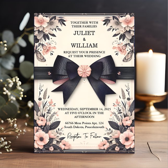 Banners Bows Satin Chic Ribbon Cutting Wedding Invitation (Creator Uploaded)
