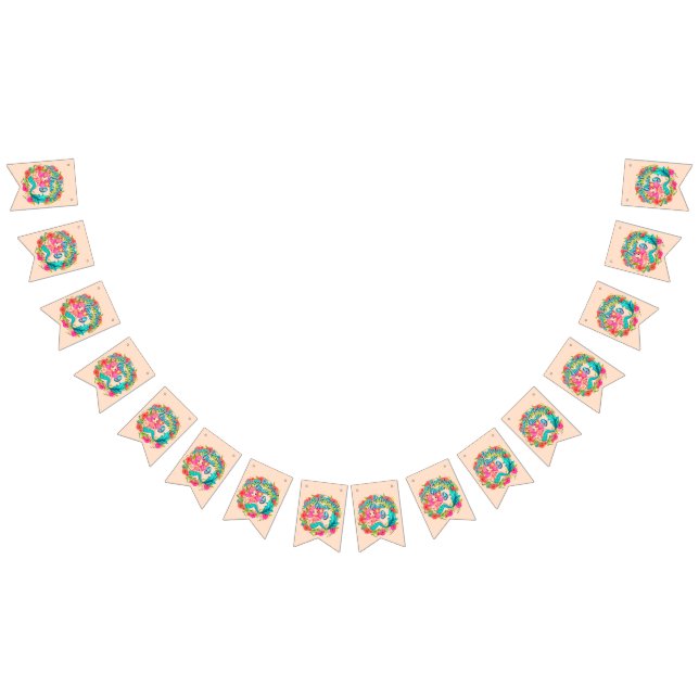 Bannière À Fanions Ajouter un nom Age Rose Sirène Blue Tail Anniversa (Tout)