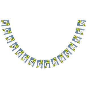 Bannière À Fanions Amalfi bleu tuiles citrons mariée pour être 7 nom