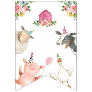 Bannière À Fanions Animaux de ferme Barnyard Girl Joyeux Anniversaire