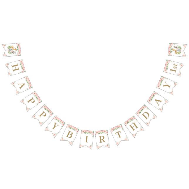 Bannière À Fanions Animaux de la jungle chic Blush rose Floral Annive (Tout)