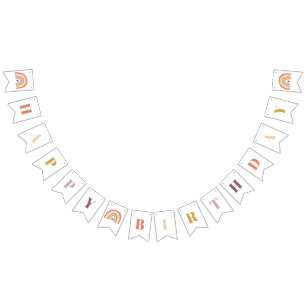 Bannière À Fanions Anniversaire de la pêche arc-en-ciel de Cute Boho
