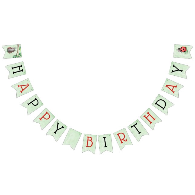 Bannière À Fanions Anniversaire d'une coccinelle sur une aquarelle de (Tout)