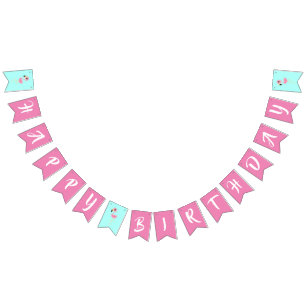 Bannière À Fanions Anniversaire mignon de Flamant rose rose joyeux ę