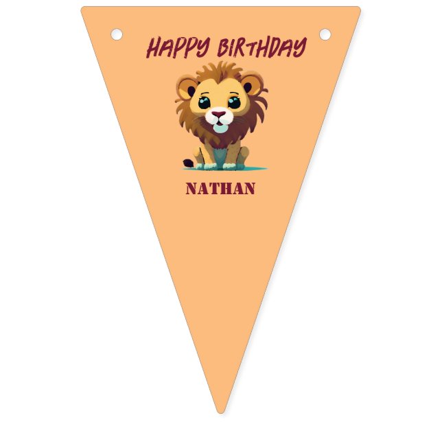 Bannière À Fanions Anniversaire personnalisé de Little Lion (Premier drapeau)
