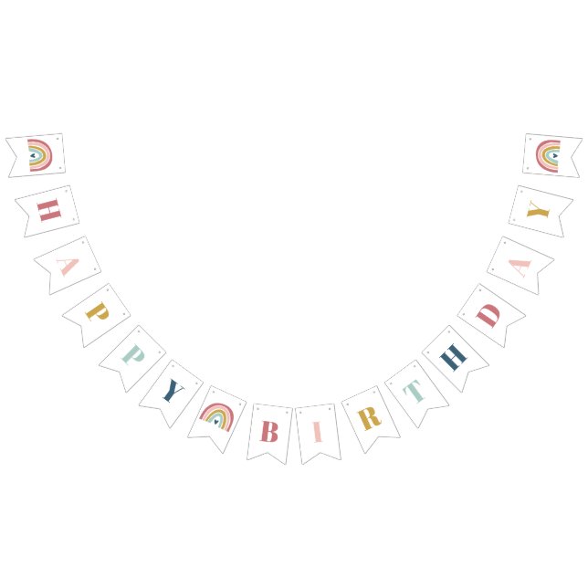 Bannière À Fanions Anniversaire rose arc-en-ciel du mignon Boho (Tout)