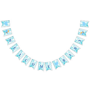 Bannière À Fanions Aquarelle bleu Baby shower de bienvenue