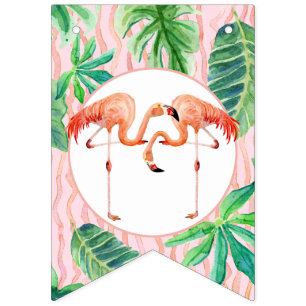 Bannière À Fanions Aquarelle de feuille de Flamant rose de rose de