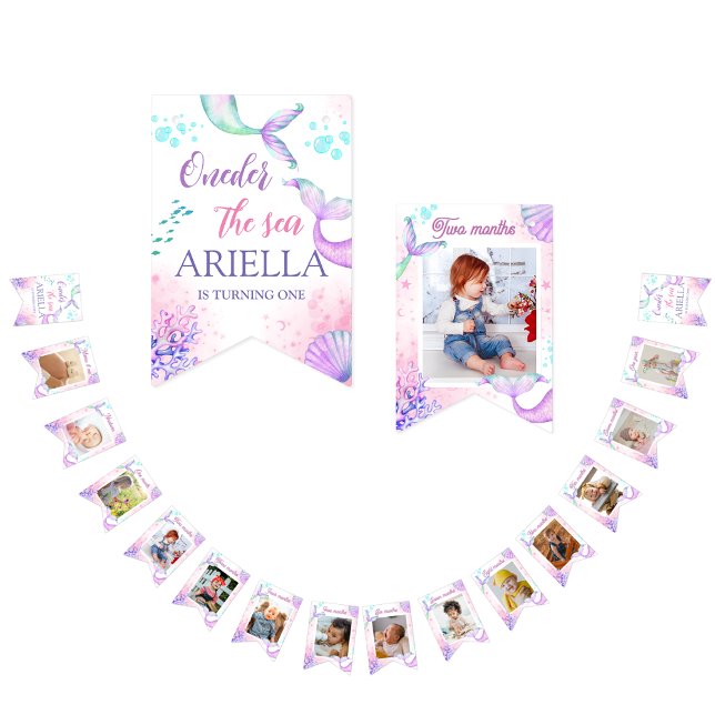 Bannière À Fanions Aquarelle de la queue de sirène Anniversaire sous  (Créateur téléchargé)